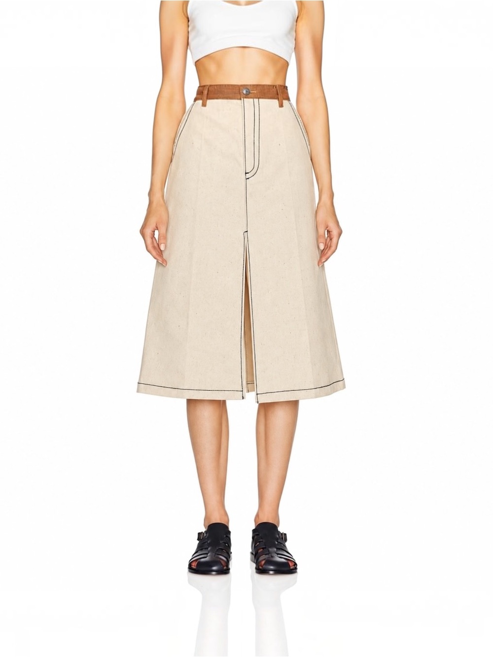 Marni SS24 Snow Canvas A-Line Midi Skirt IT 44 Made in Italy